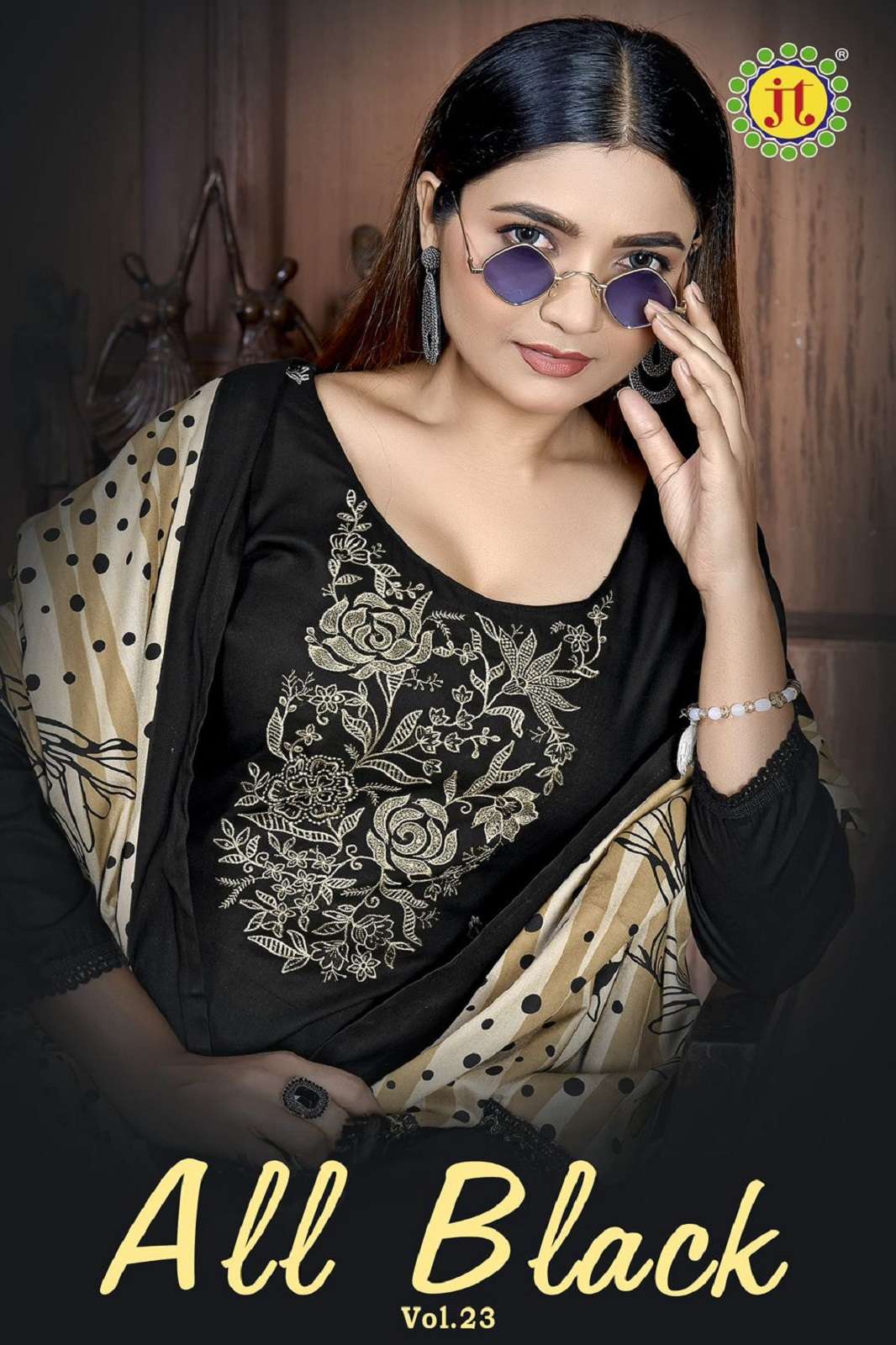 JT ALL BLACK VOL 23 RAYON EMBROIDERED DRESS MATERIALS
