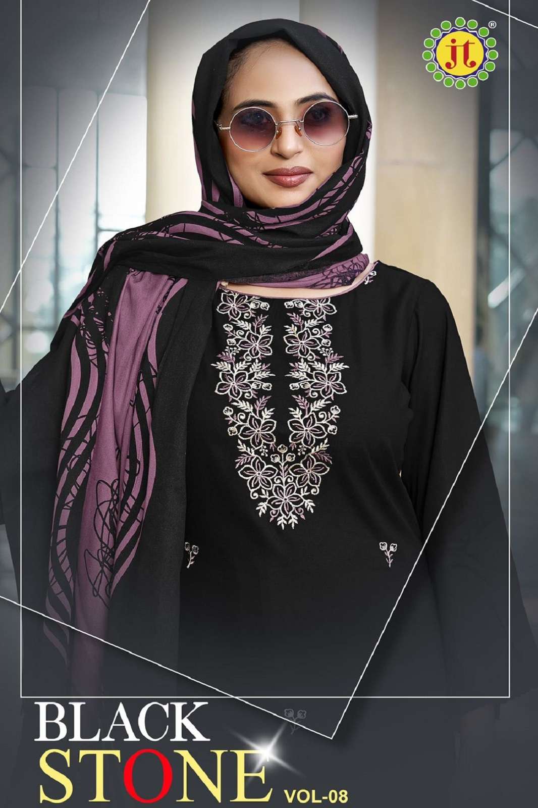 JT BLACK STONE VOL 8 RAYON EMBROIDERED DRESS MATERIALS