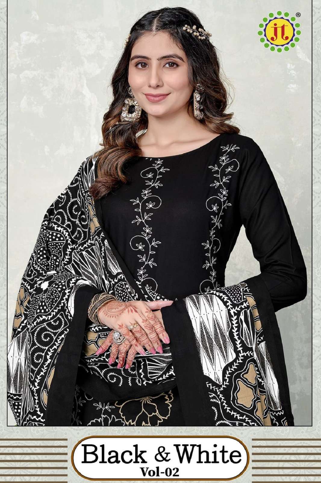 JT BLACK & WHITE VOL 2 RAYON EMBROIDERED DRESS MATERIALS