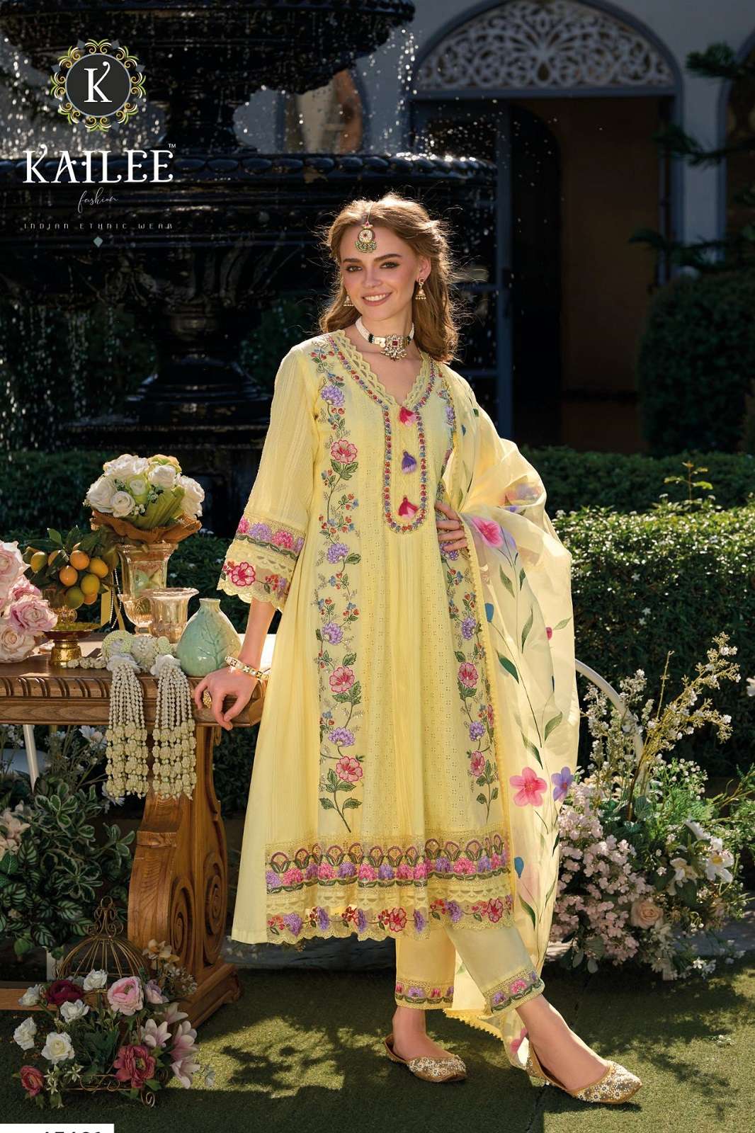KAILEE JUGANI CHIKANKARI COTTON READY TO WEAR ANARKALI KURTIES