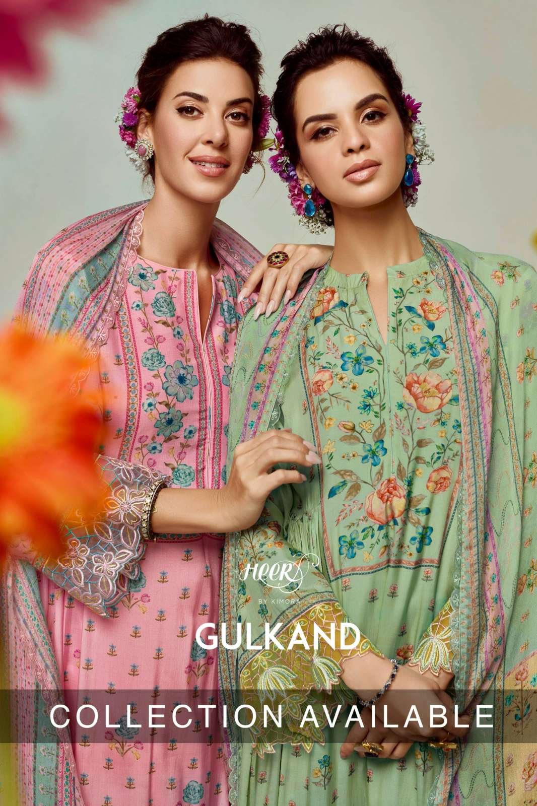 KIMORA HEER GULKAND PURE MUSLIN SUIT WITH RESHAM EMBROIDERY
