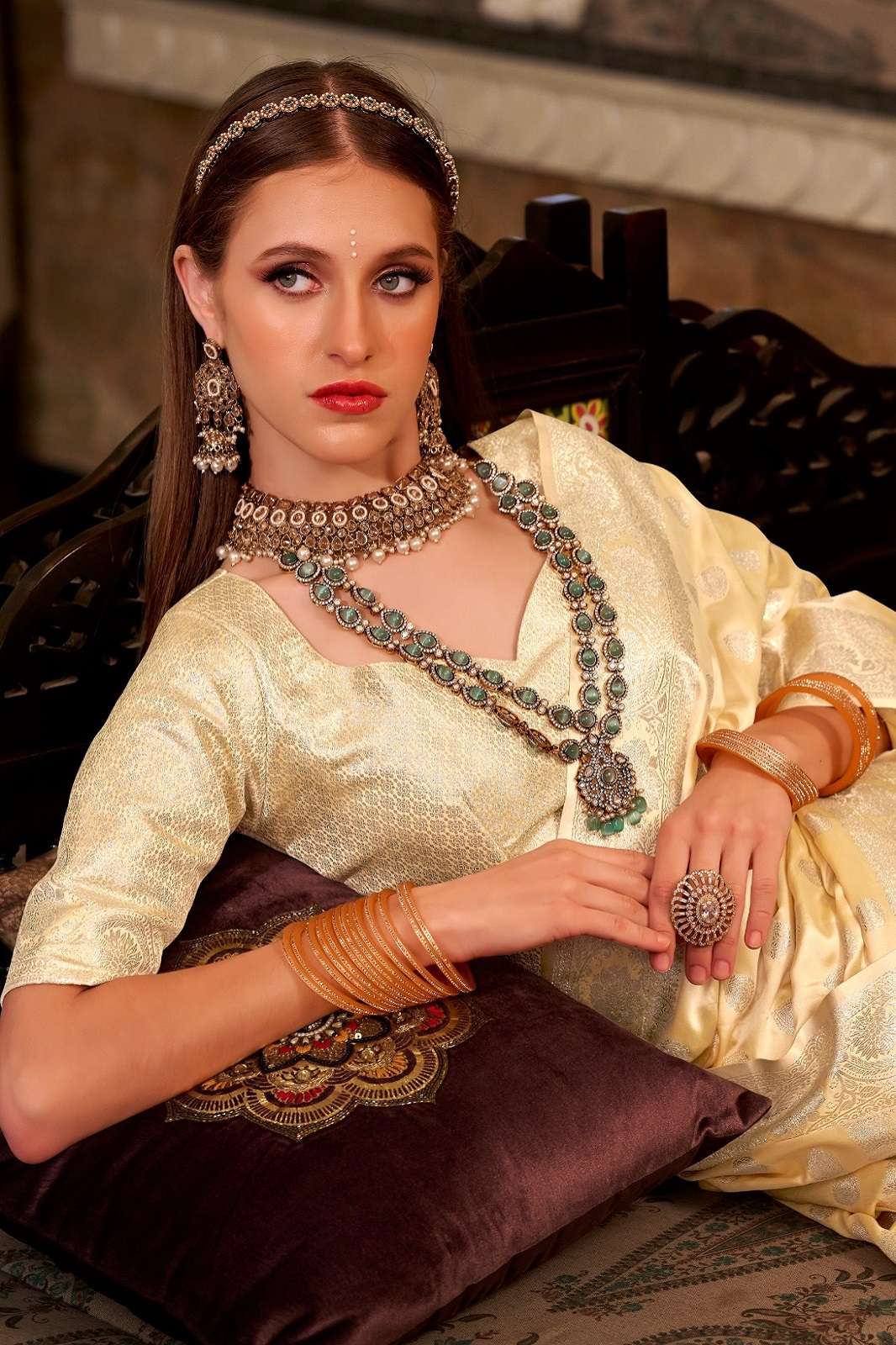 RAJPATH SHELLA GOLD SATIN SILK DESIGNER SAREES