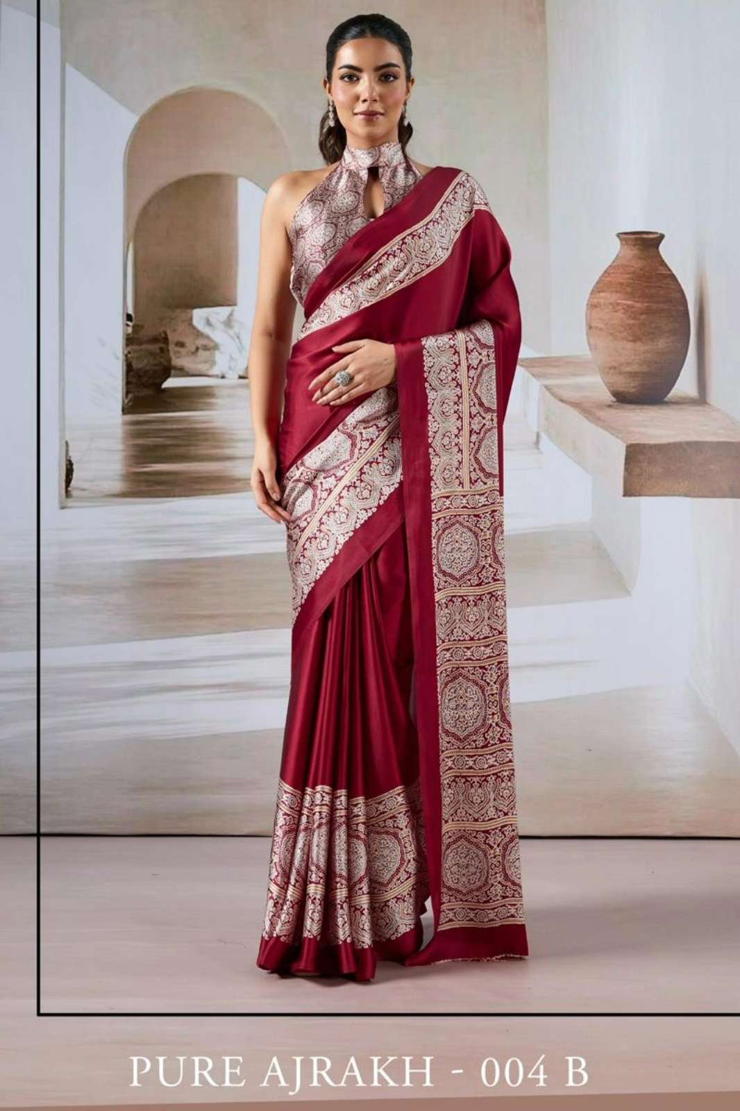 Rajtex Pure Ajrakh 004 004A TO 004F Uniform Wear Satin Ajrakh Print Saree
