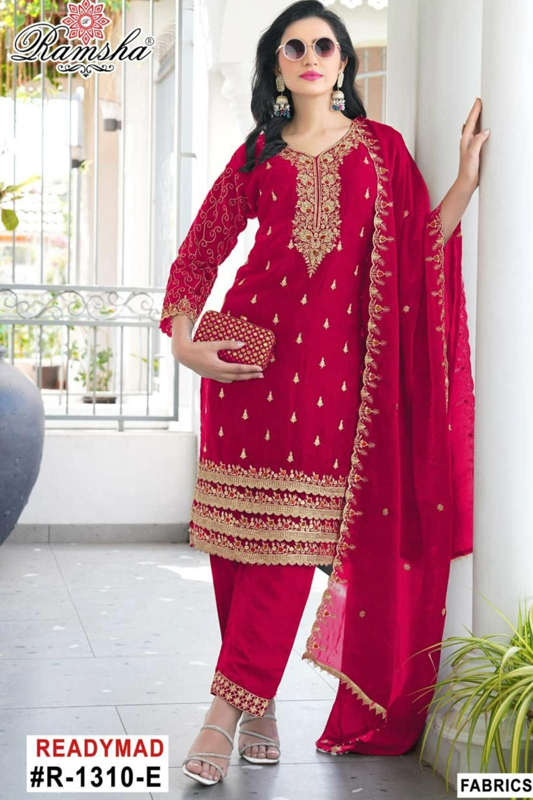 RAMSHA R 1310 Ready To Wear Embroidery Work Pakistani Fandy Fabric Suit