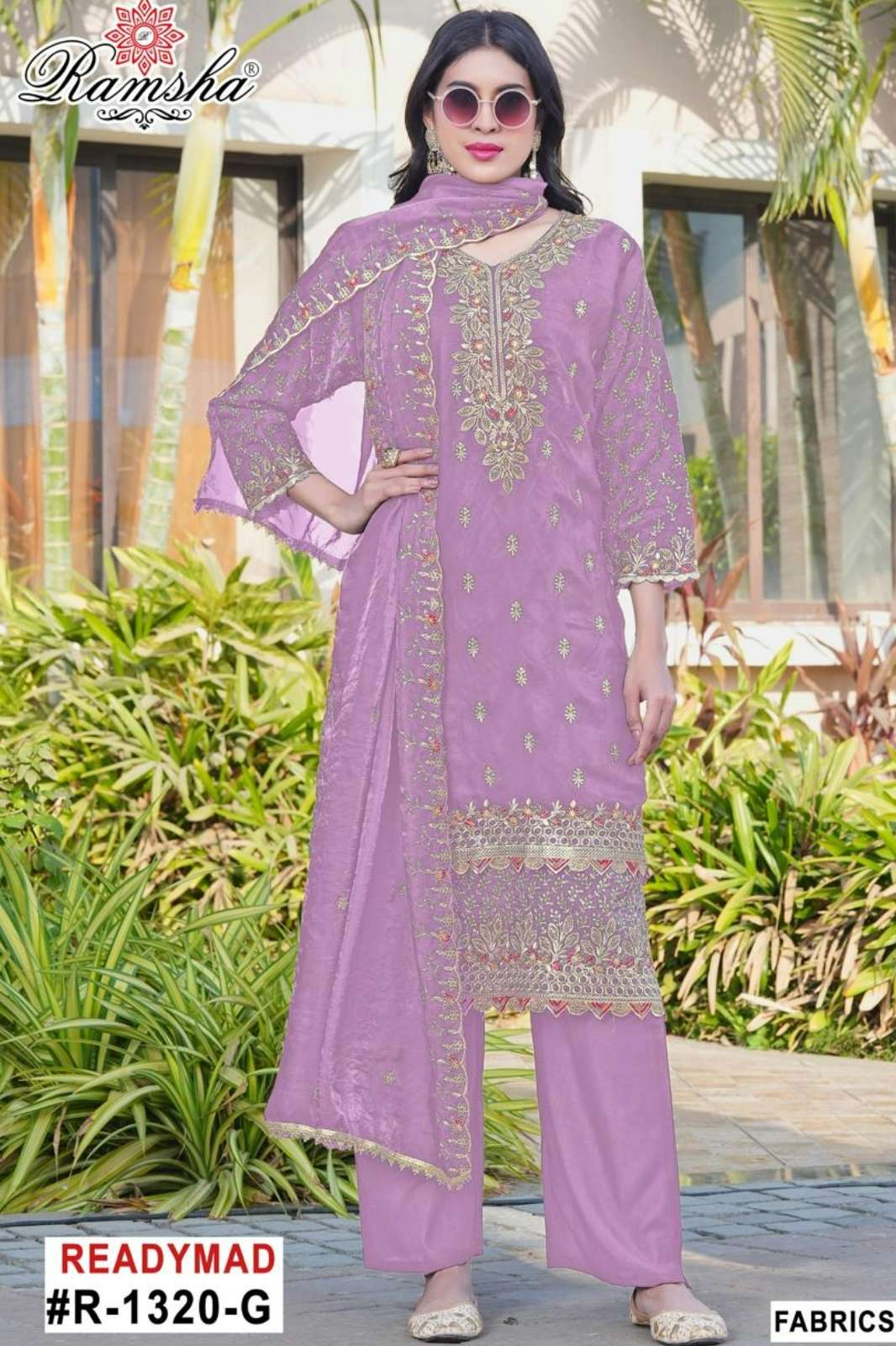 RAMSHA R 1320 Ready To Wear E to H Embroidery Pakistani Fandy Fabric Suit