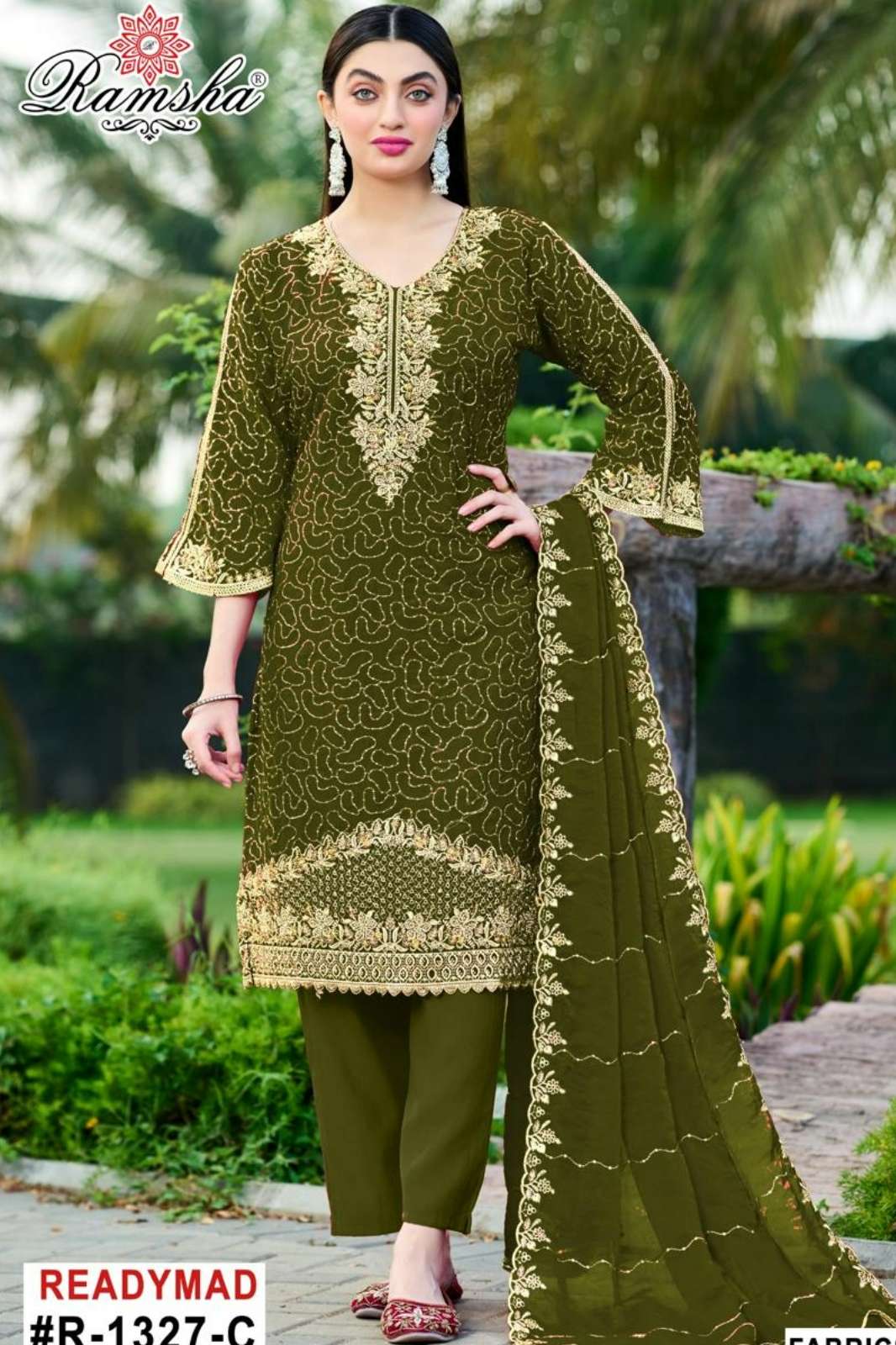 RAMSHA R 1327 Ready To Wear Embroidery Pakistani Fandy Fabric Suit