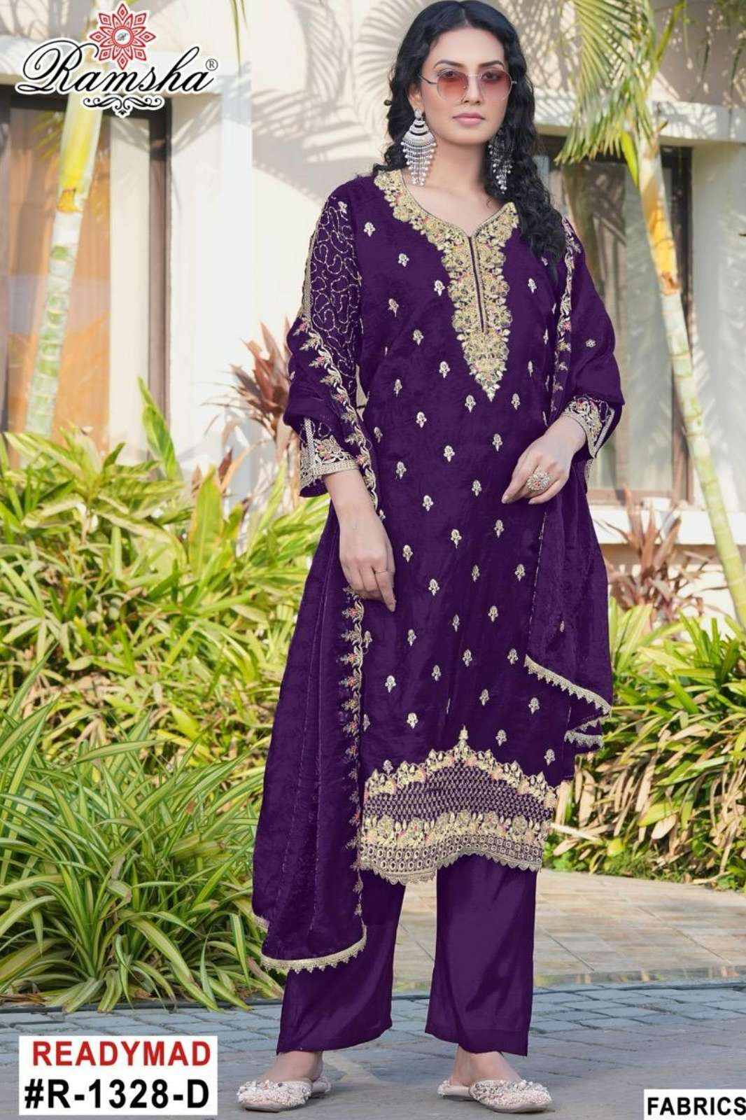 RAMSHA R 1328 Ready To Wear Embroidery Work Pakistani Fandy Fabric Suit