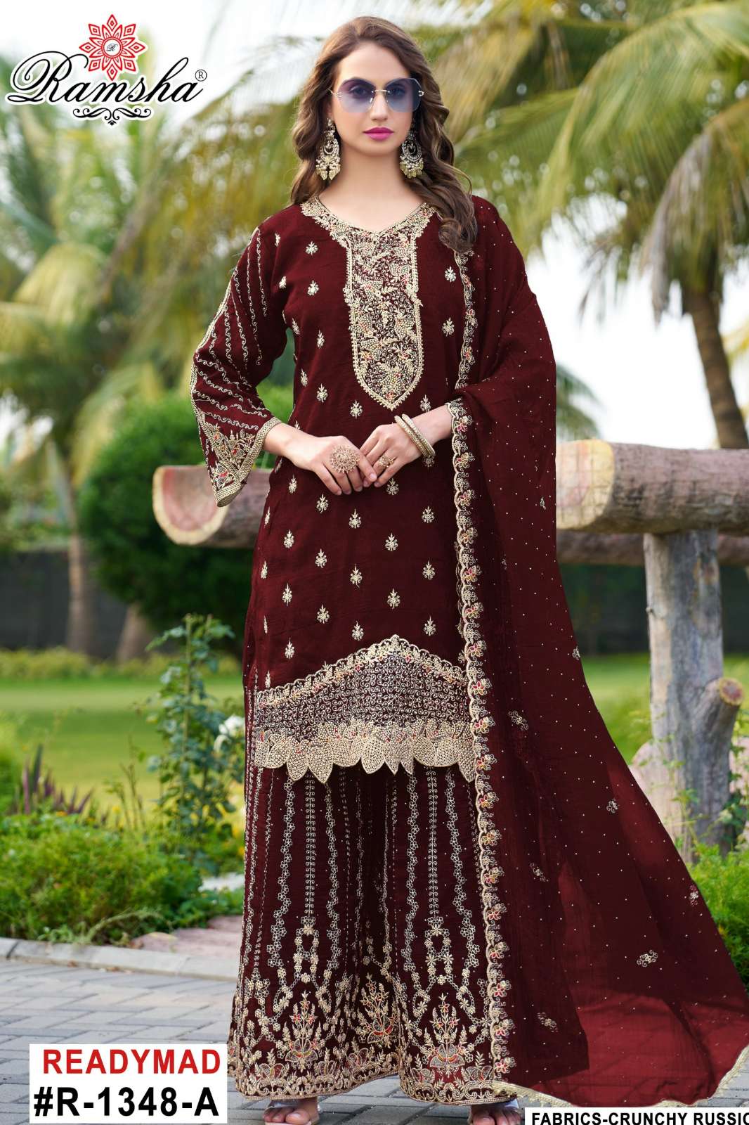 RAMSHA R 1348 Ready to Wear Embroidery Work Crunchy Pakistani Suit