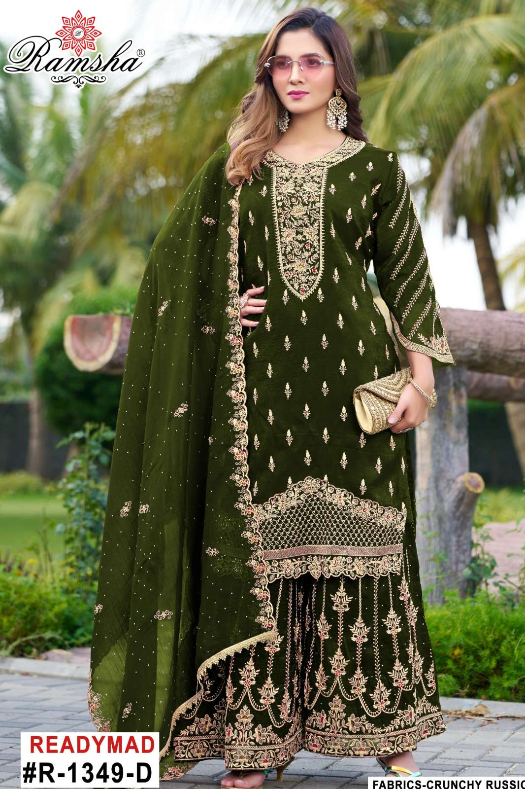 RAMSHA R 1349 Ready to Wear Embroidery Work Crunchy Pakistani Suit