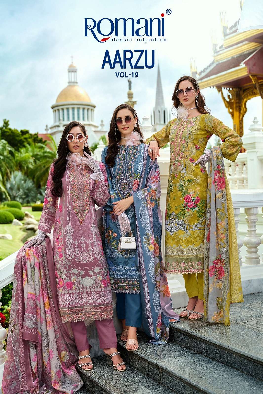 ROMANI AARZU VOL 19 SOFT COTTON EMBROIDERED DRESS MATERIALS