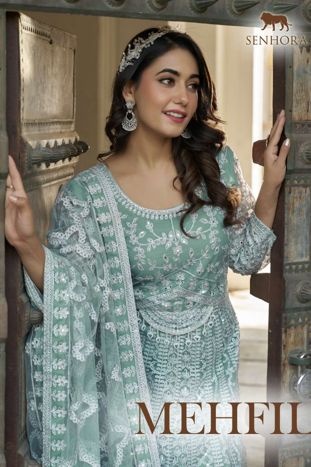SENHORA MEHFIL FULL EMBROIDERED PURE BUTTERFLY NET DESIGNER GOWN 