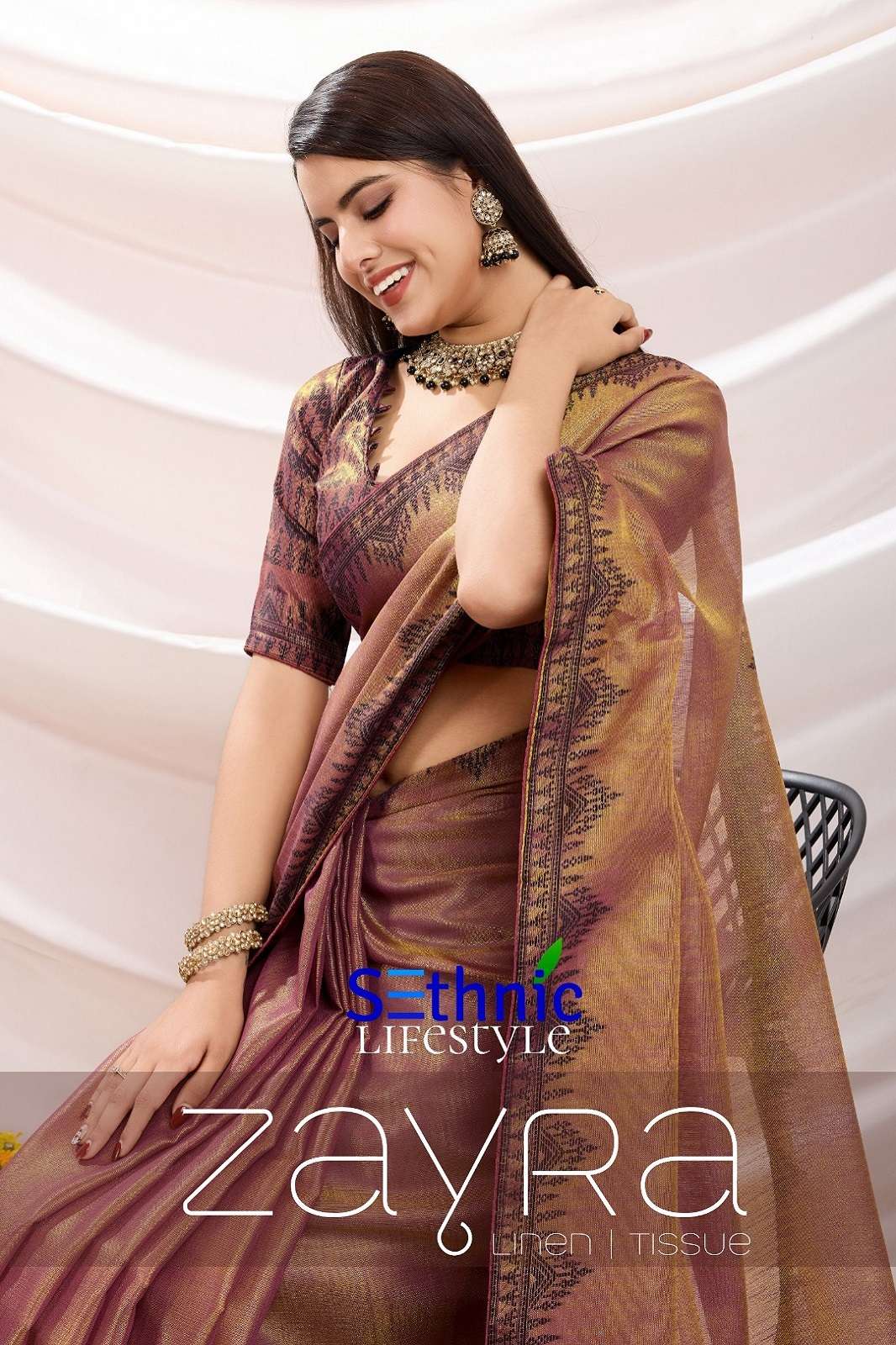 SETHNIC LIFESTYLE  ZAYRA 66001 TO 66008 LINEN THREAD SAREES