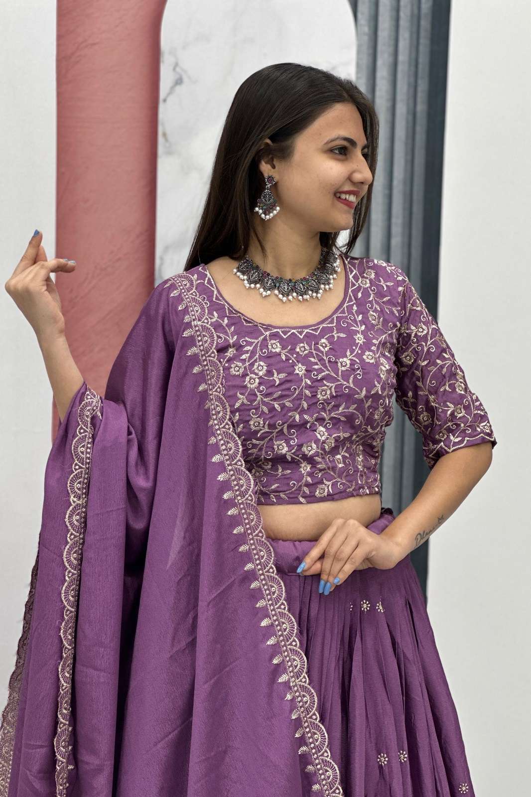 SHRI BALAJI 075 CHINON EMBROIDERED READY TO WEAR LEHENGAS