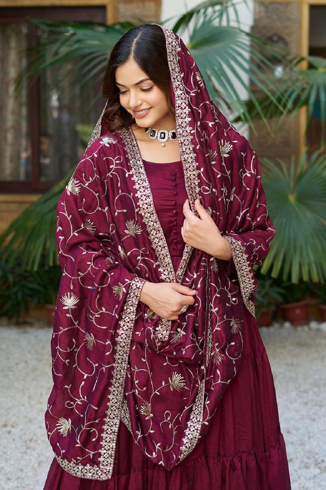SHRI BALAJI 106 VICHITRA SILK EMBROIDERED READY TO WEAR GOWNS