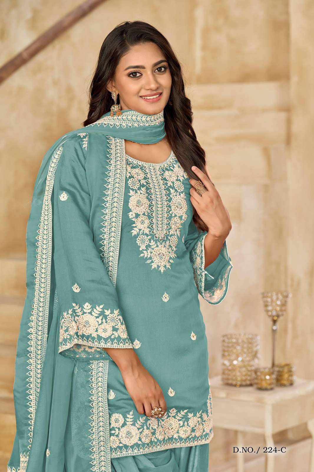 SHRI BALAJI 224 PV CHANDERI ROMAN SILK SUITS