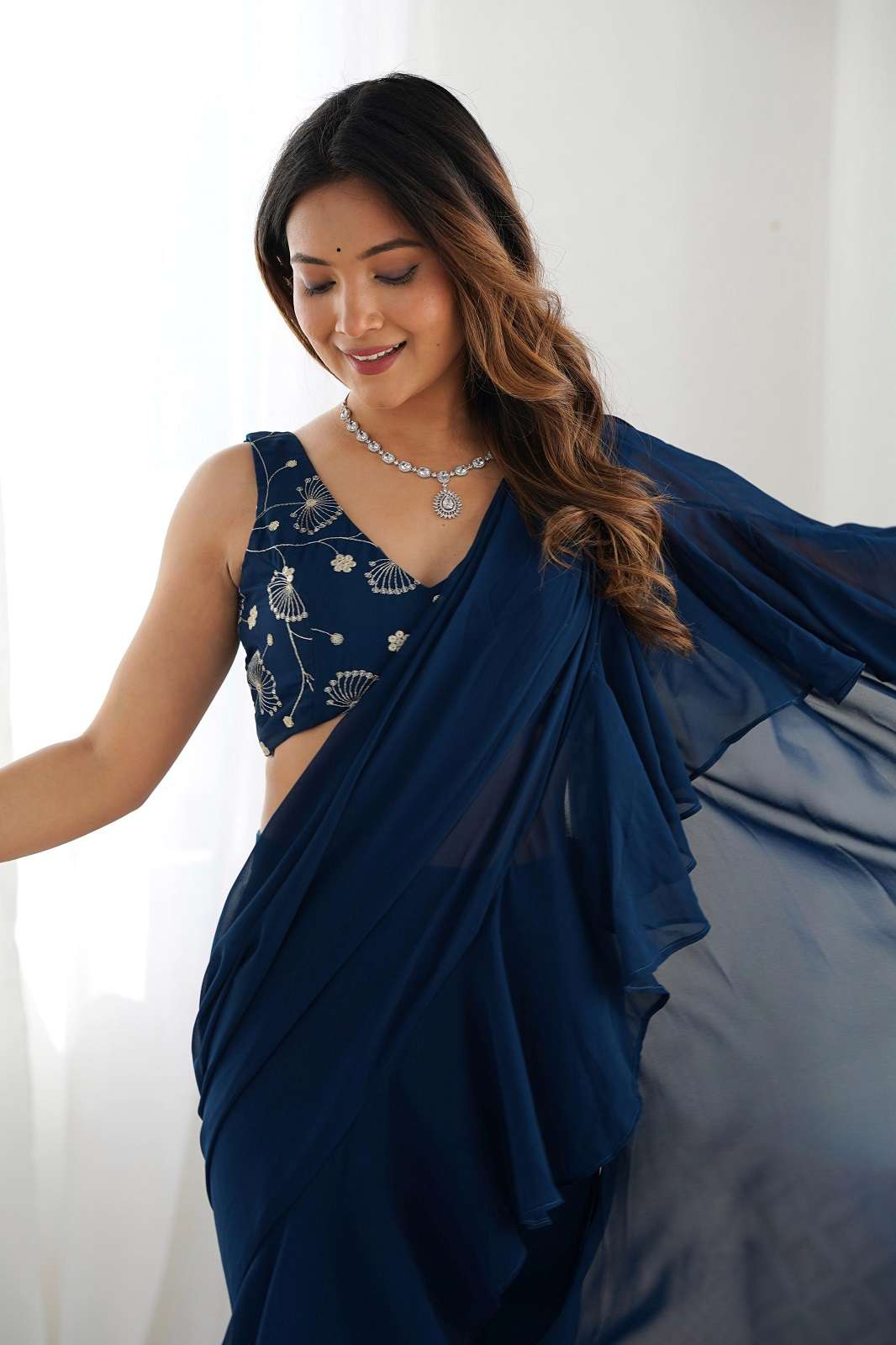 SHRI BALAJI 56 TEALBLUE GEORGETTE READY TO WEAR FANCY SAREES