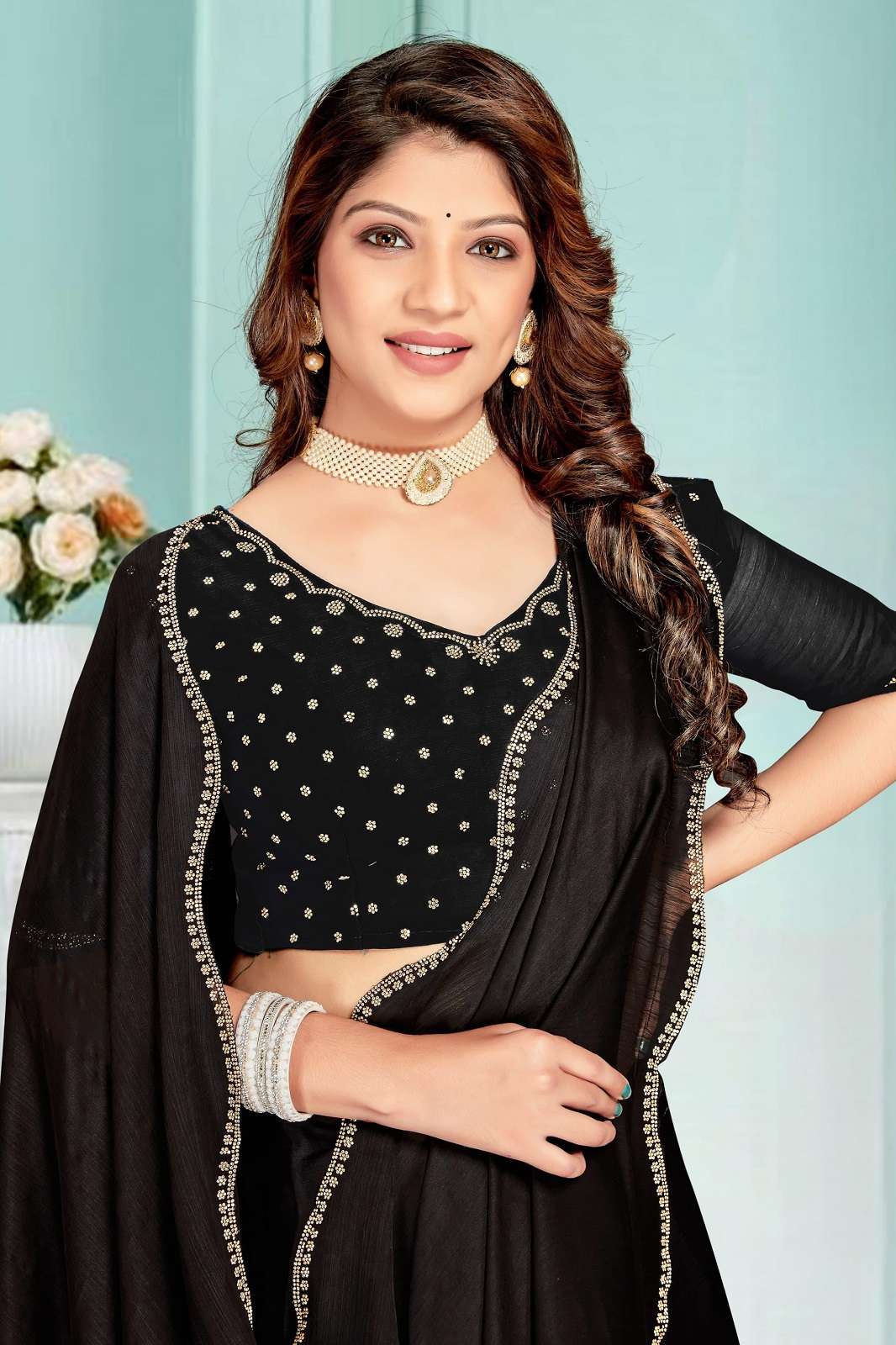 SHRI BALAJI 8271 SATIN CHIFFON SILK HANDWORKED SAREES