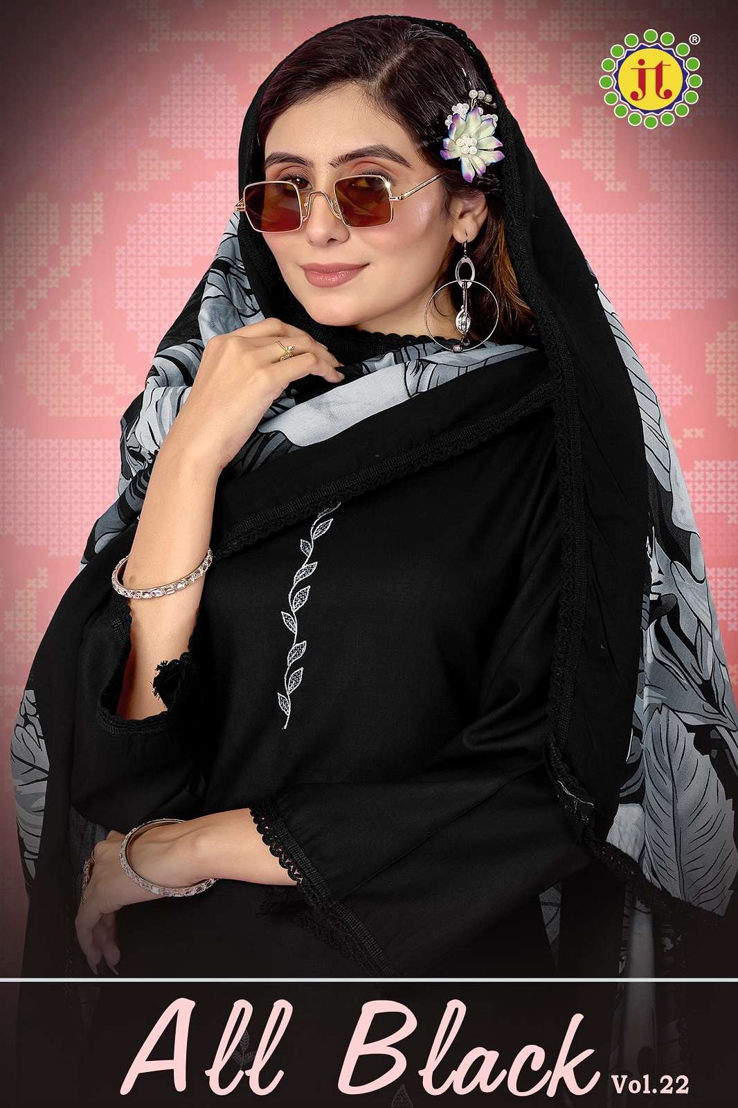 SHRI BALAJI ALL BLACK VOL 22 RAYON EMBROIDERED DRESS MATERIALS