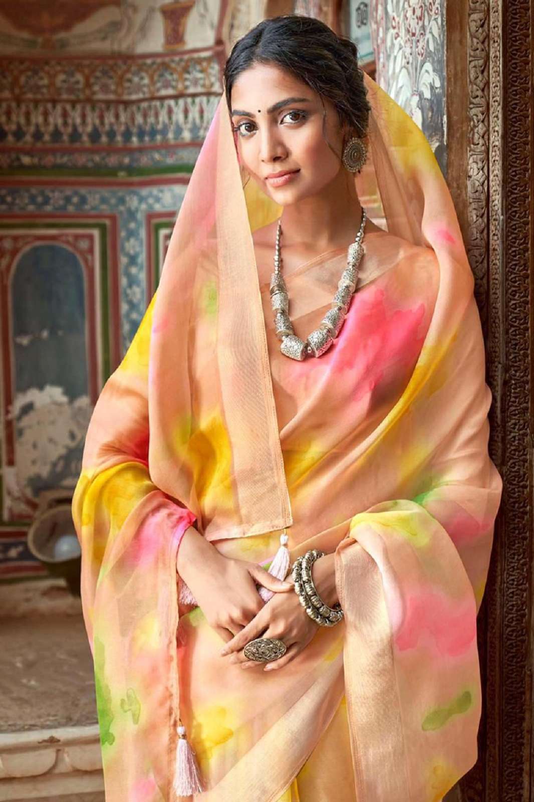 SHRI BALAJI AMANTRAN KHADI ORGANZ SILK SAREES WITH FANCY BLOUSE