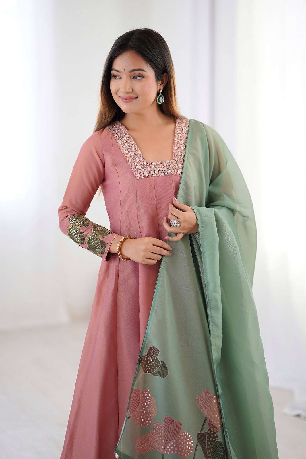 SHRI BALAJI DR139 PEACH READY TO WEAR KURTIES