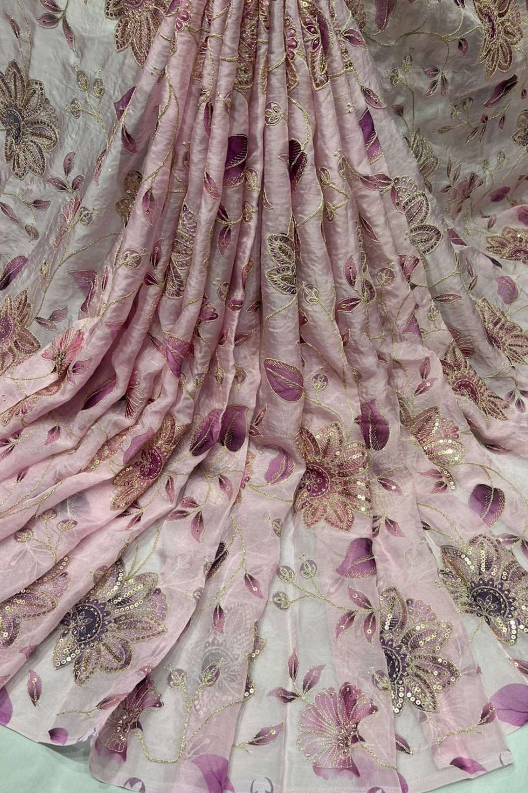 Shri Balaji Emporium A763 Position Print Embroidery Work Organza Designer Fabric