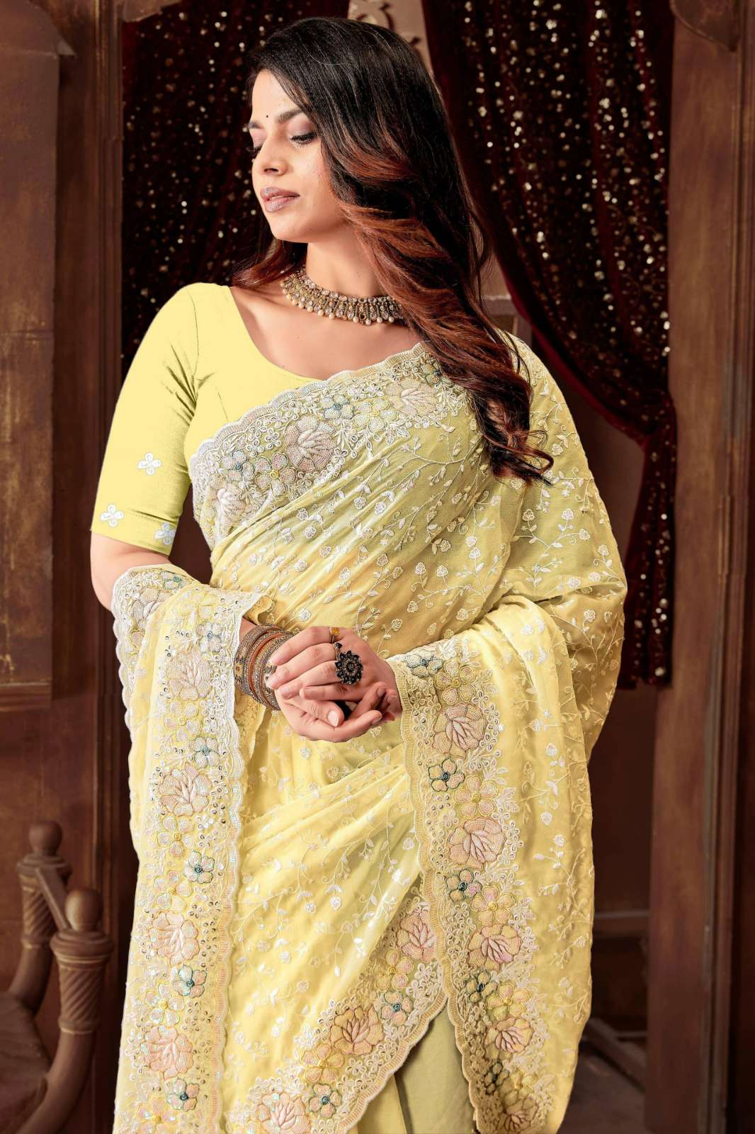 Shri Balaji Emporium ALLIANCE Wedding Wear Embroidered Georgette Saree 