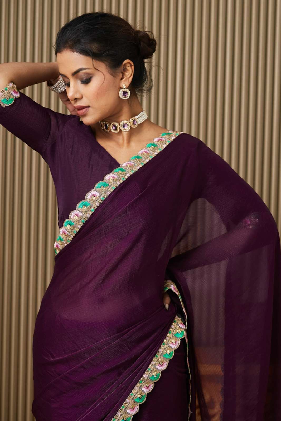 Shri Balaji Emporium DL017 Stones Work Designer Chiffon Saree