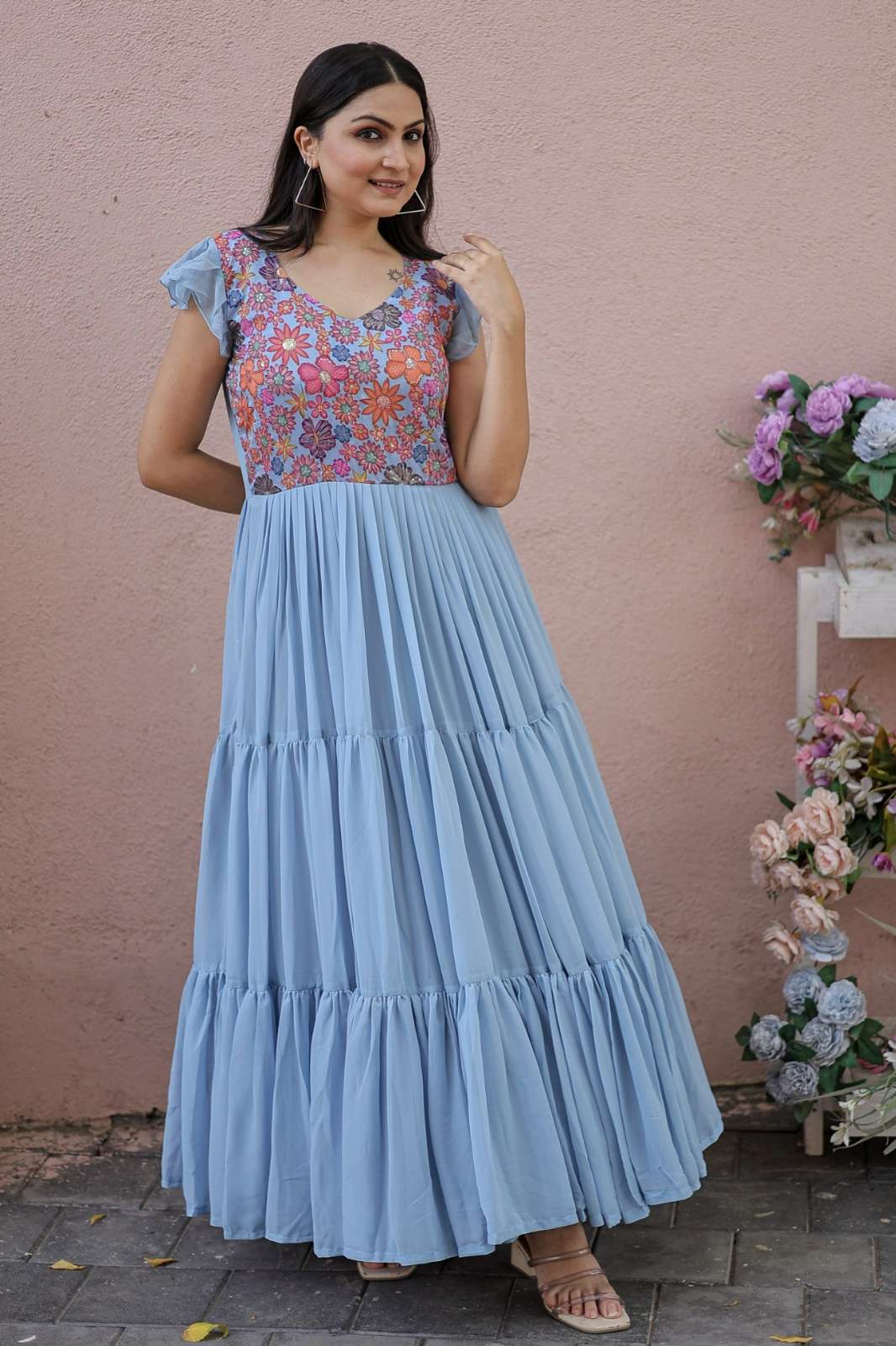 Shri Balaji Emporium KA1053 Faux Georgette Rich Floral Print Work Gown 
