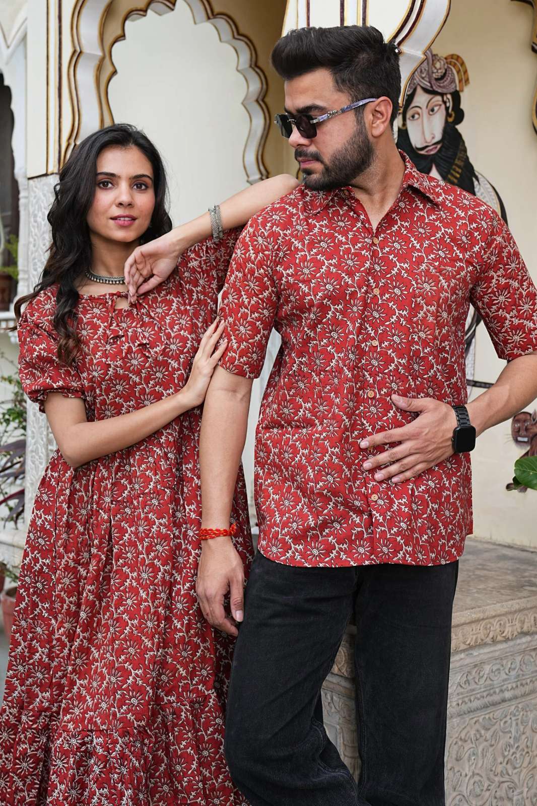 Shri Balaji Emporium RF 14026 Hand Block Printed Pure Cotton Couple Dress