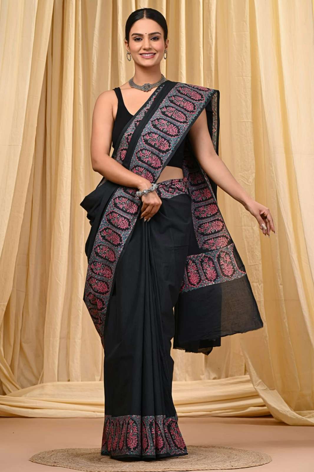 Shri Balaji Emporium RF 14027 Bagru hand block printed Pure cotton Mulmul saree