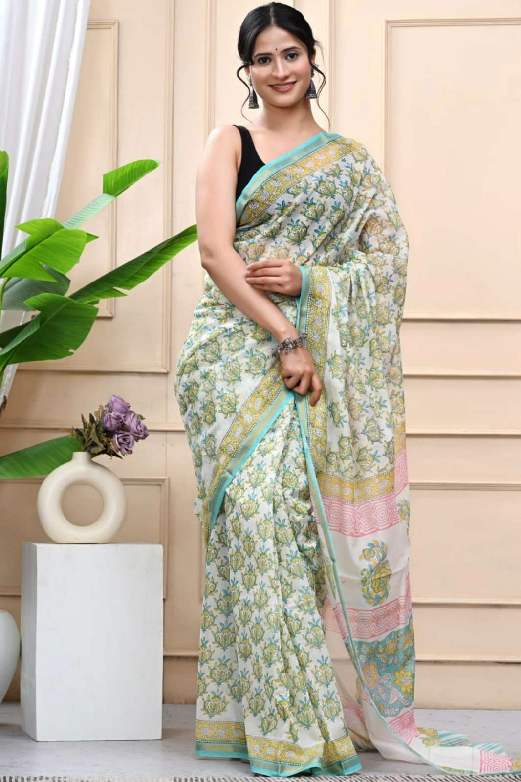 Shri Balaji Emporium RF 14105 Hand Block Printed Chanderi Silk Saree