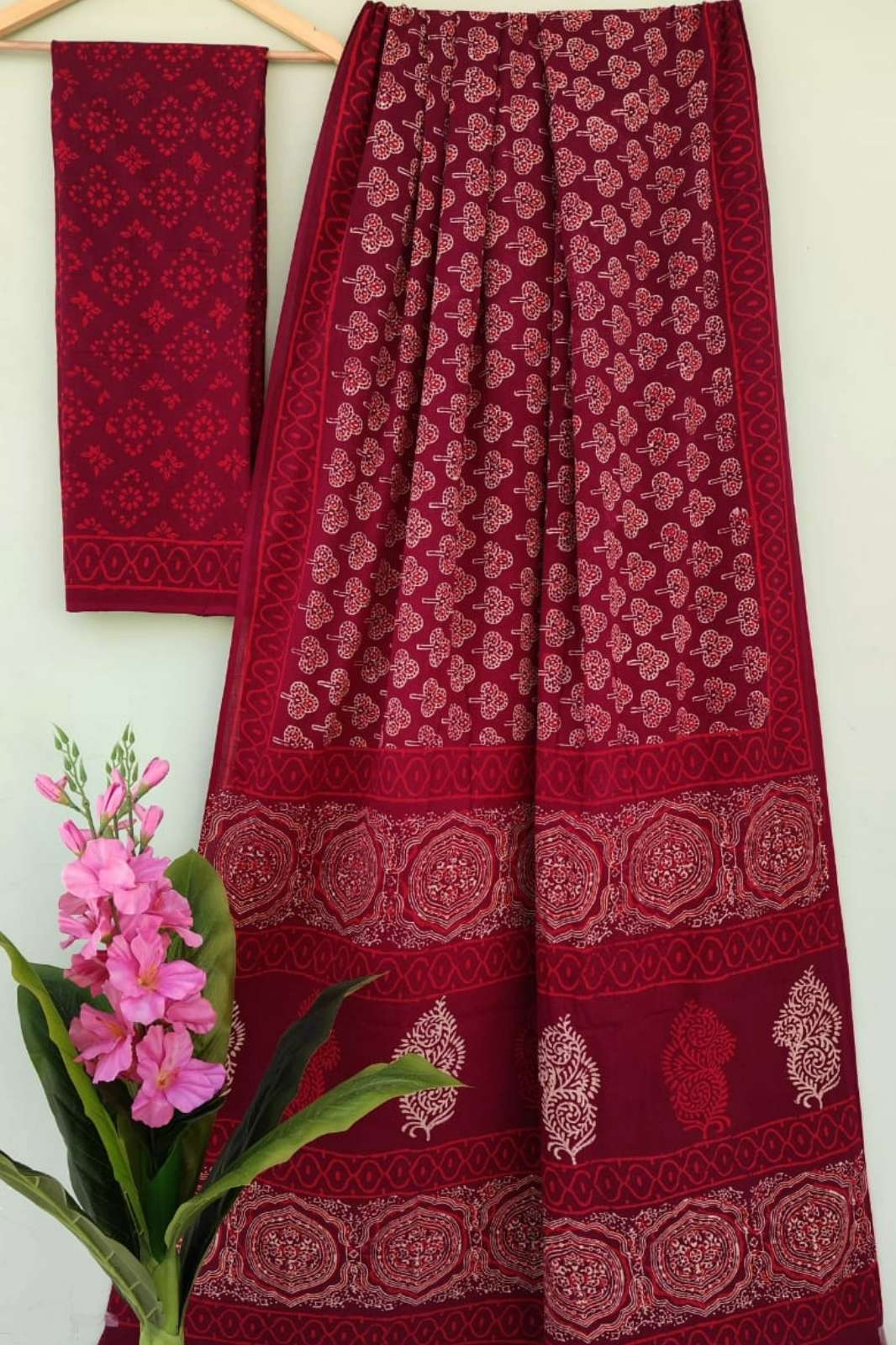 Shri Balaji Emporium RF Bagru hand block printed Pure cotton Mulmul saree
