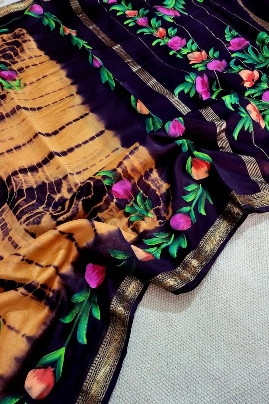 Shri Balaji Emporium RF13723 Hand Block Printed Maheshwari Silk Saree 
