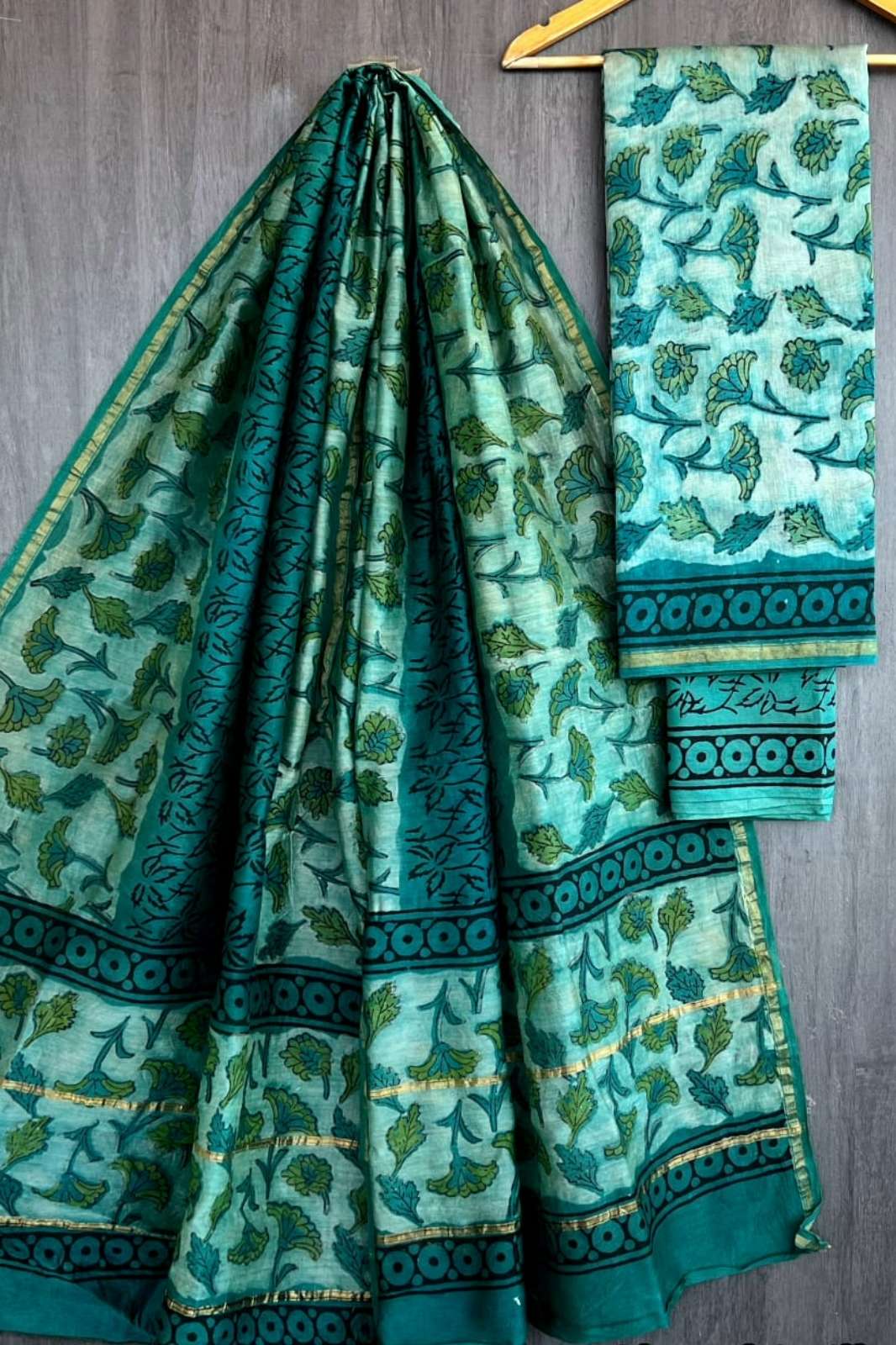 Shri Balaji Emporium RF14110 Handblock Printed Pure Chanderi Silk Suit