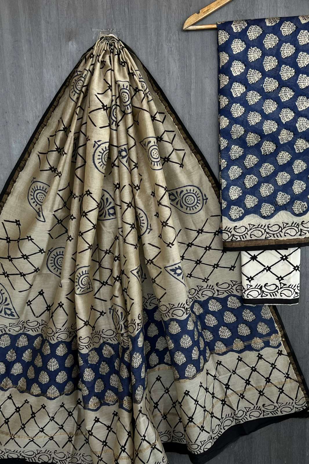 Shri Balaji Emporium RF14110 Handblock Printed Pure Chanderi Silk Suit