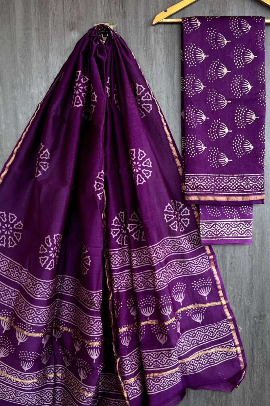 Shri Balaji Emporium RF14110 Handblock Printed Pure Chanderi Silk Suit