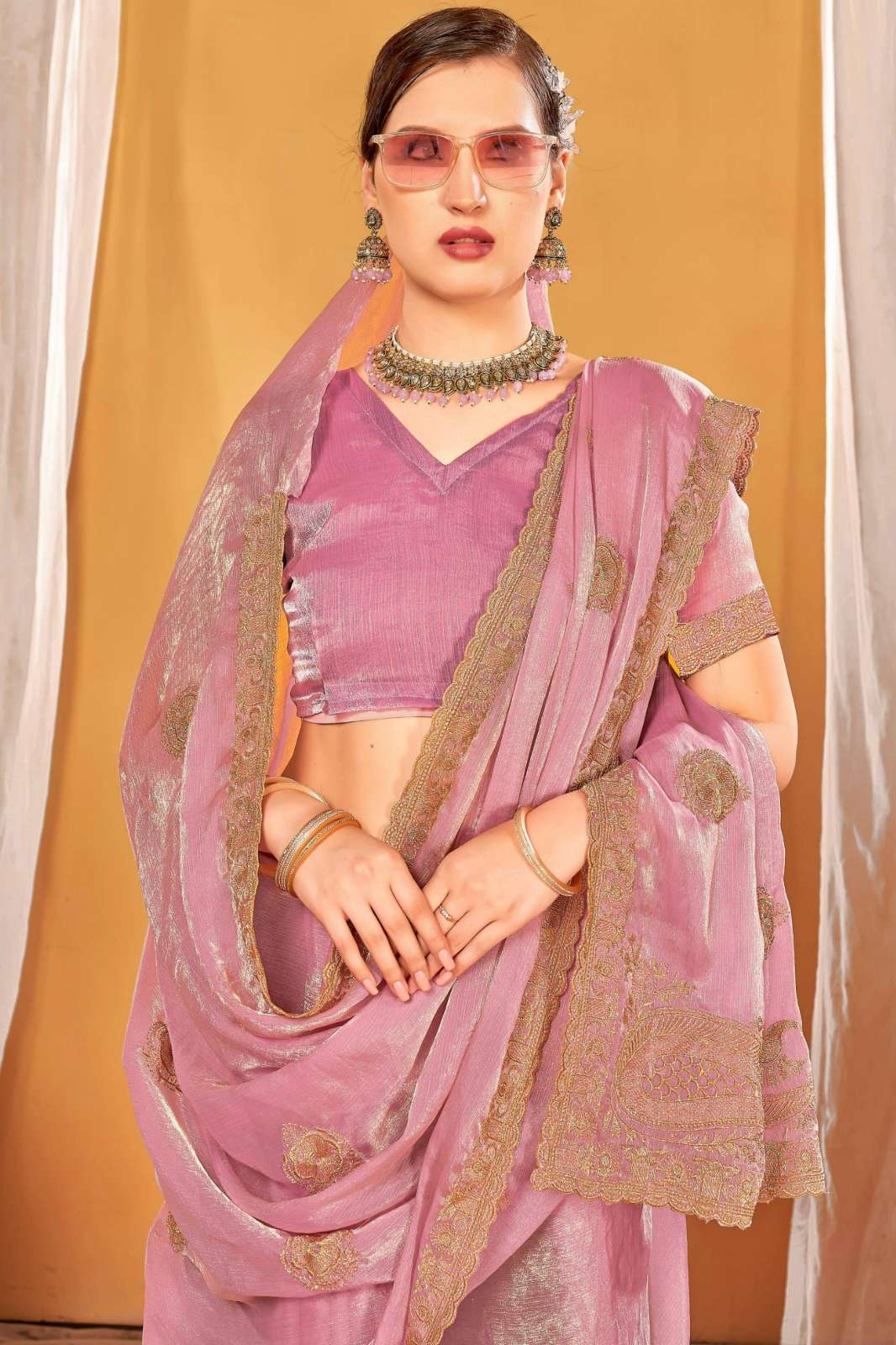 Shri Balaji Emporium TAASHI Party Wear Embroidered Fendi Two Ton Silk Saree