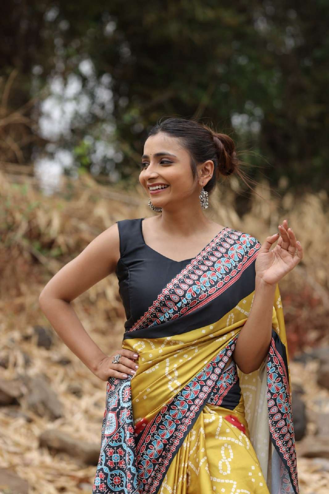SHRI BALAJI MUSTARD & BLACK JAPAN SATIN SAREES
