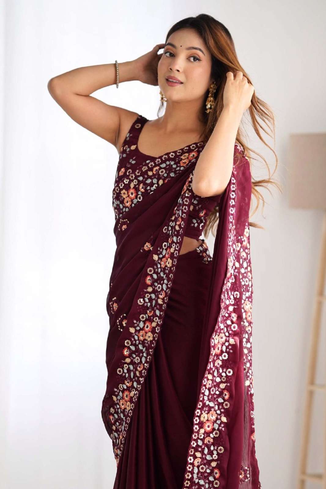 SHRI BALAJI NAIRA SATIN CHIFFON EMBROIDERED SAREES