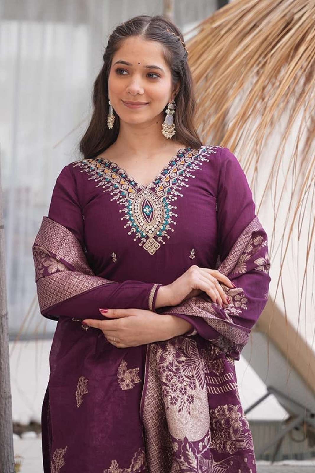 SHRI BALAJI ROMAN SILK EMBROIDERED READYMADE SUITS