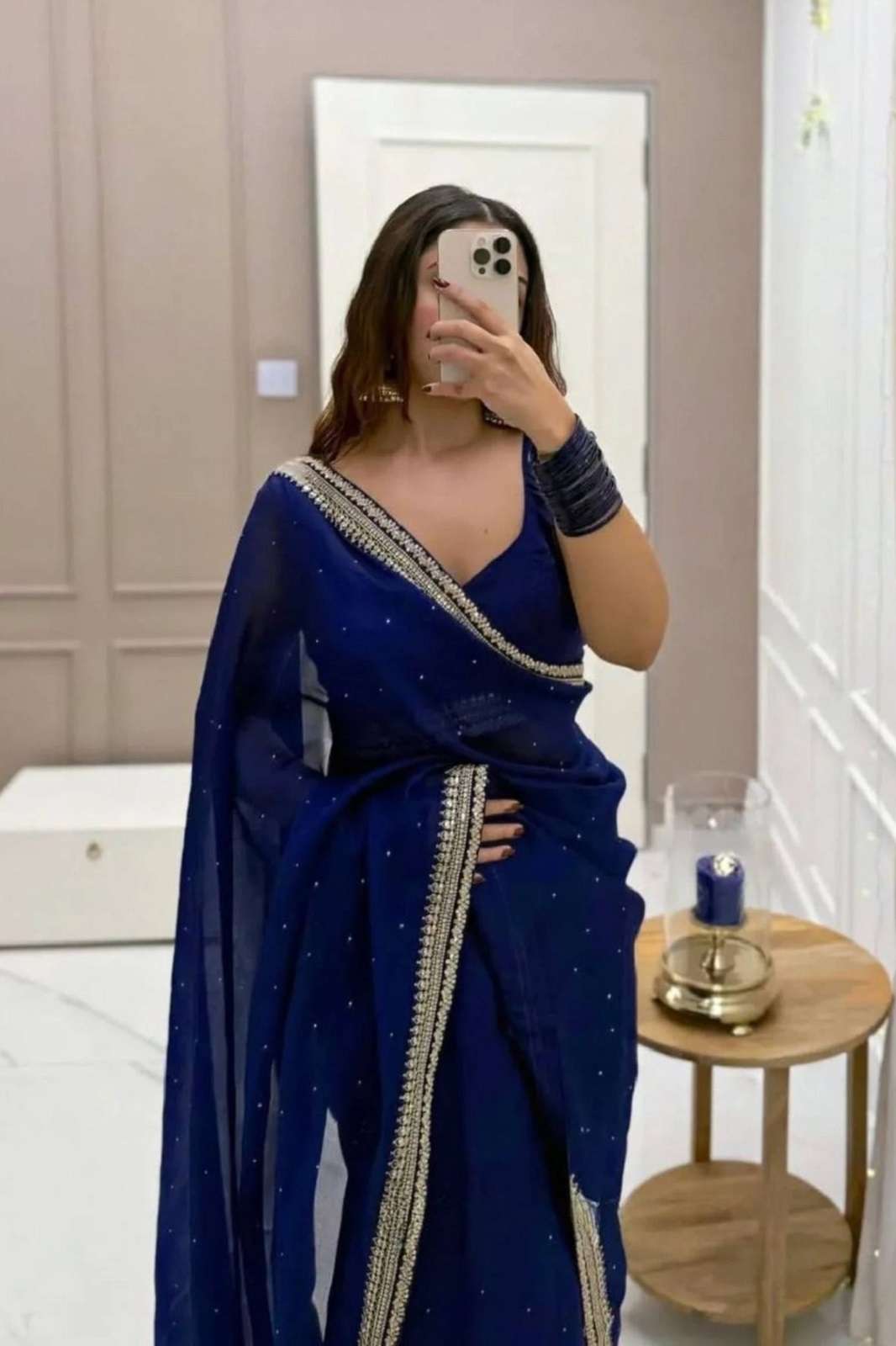 SHRI BALAJI SN 407 FAUX GEORGETTE MOTI WORKED FNCY SAREES