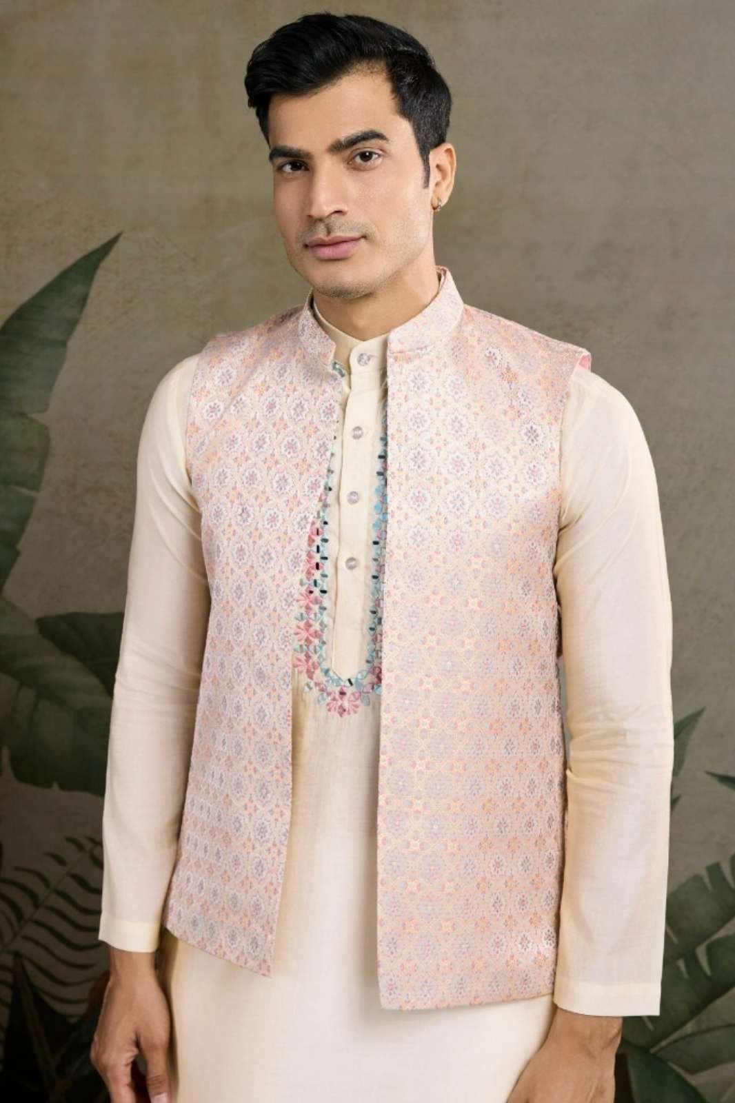 SHUBHVASTRA ROYAL DRAPE 1 VISCOSE SILK SEQUENCE WORK MENS JACKET KURTA