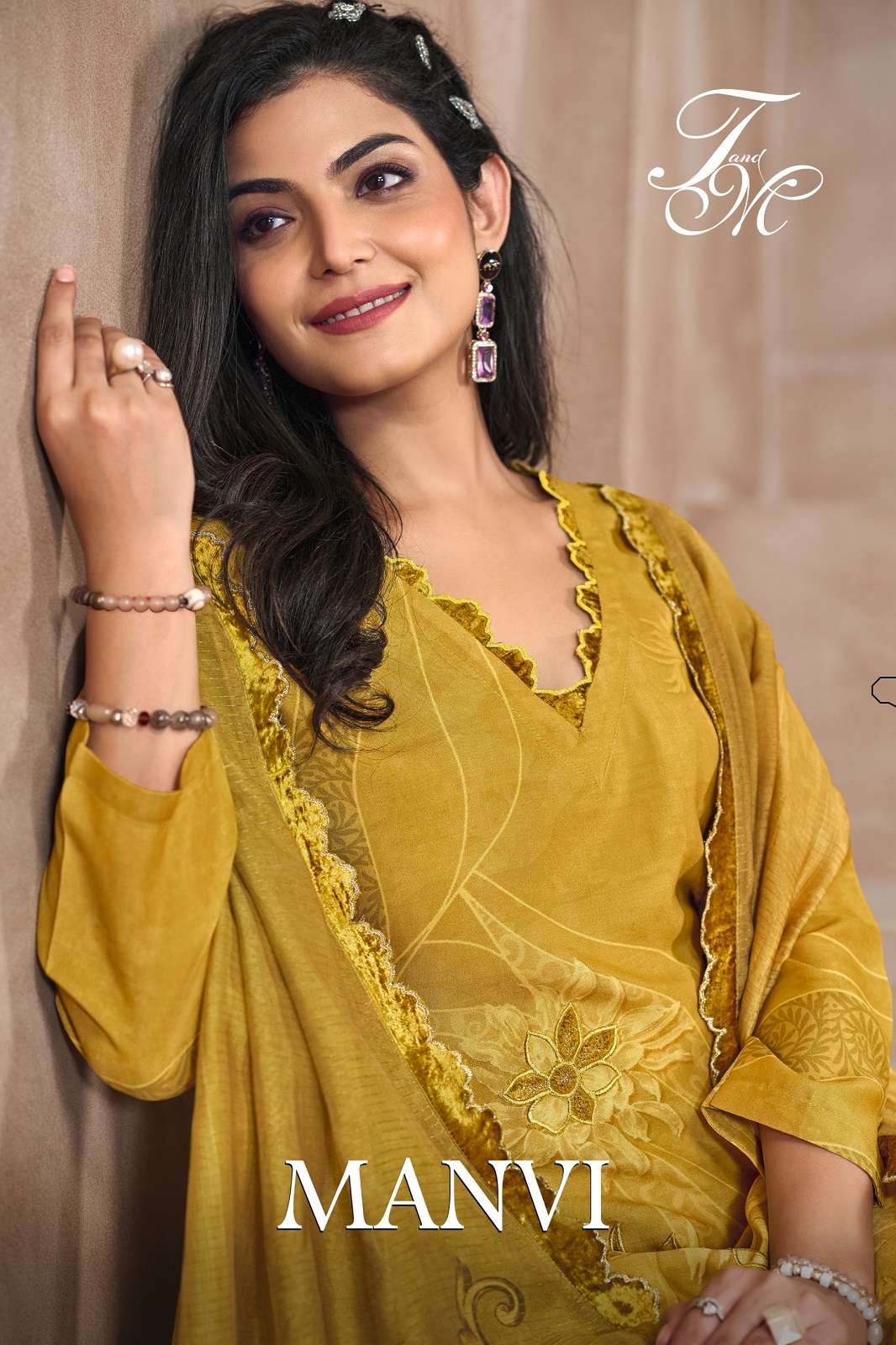 T&M MANVI VISCOSE SIMMER THREADLE EMBROIDERY WORKED SUITS