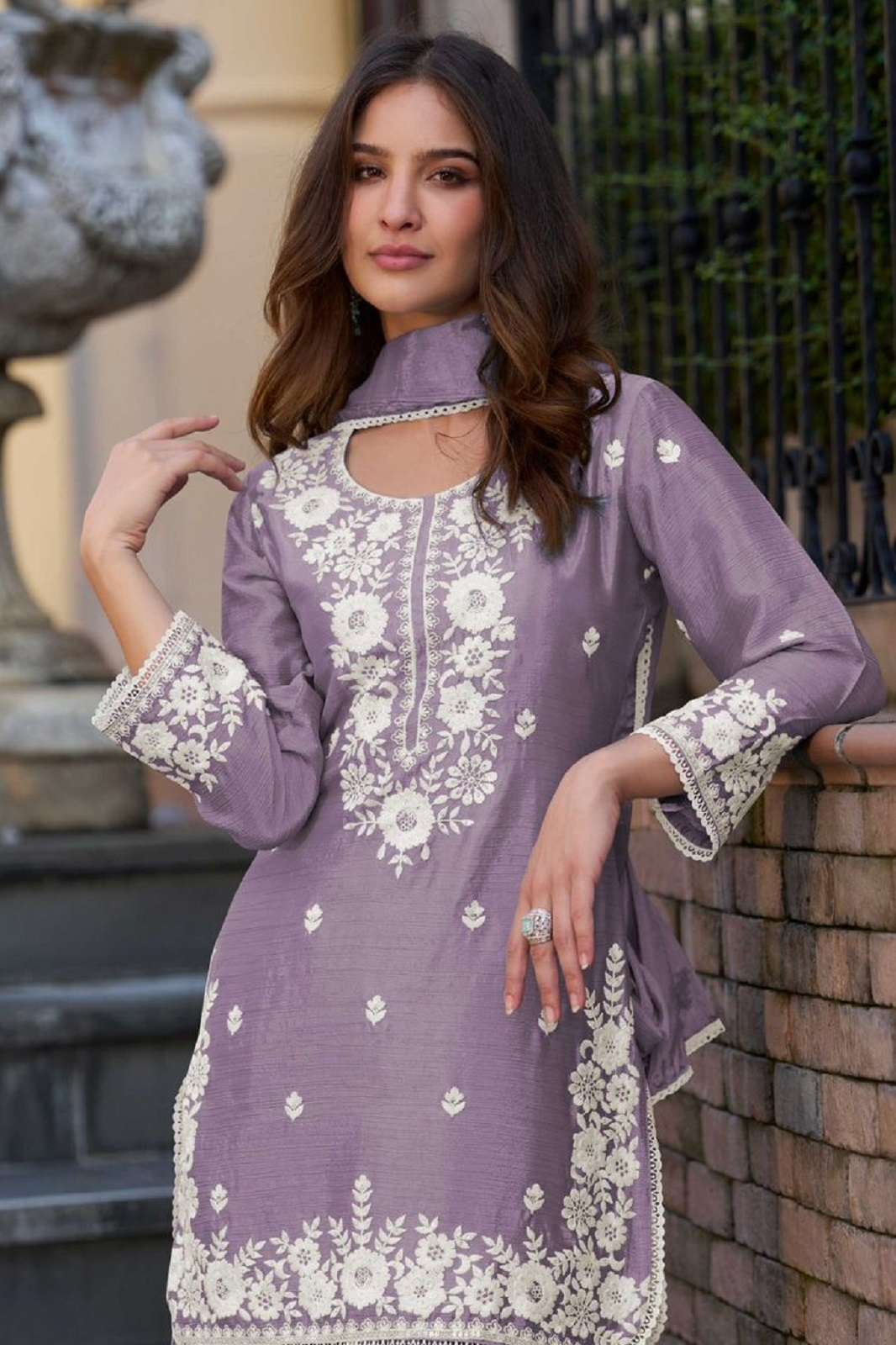 VAMIKA ANAMIKA VOL 2 GOLD READY TO WEAR CHINON THREAD WORKED KURTIES