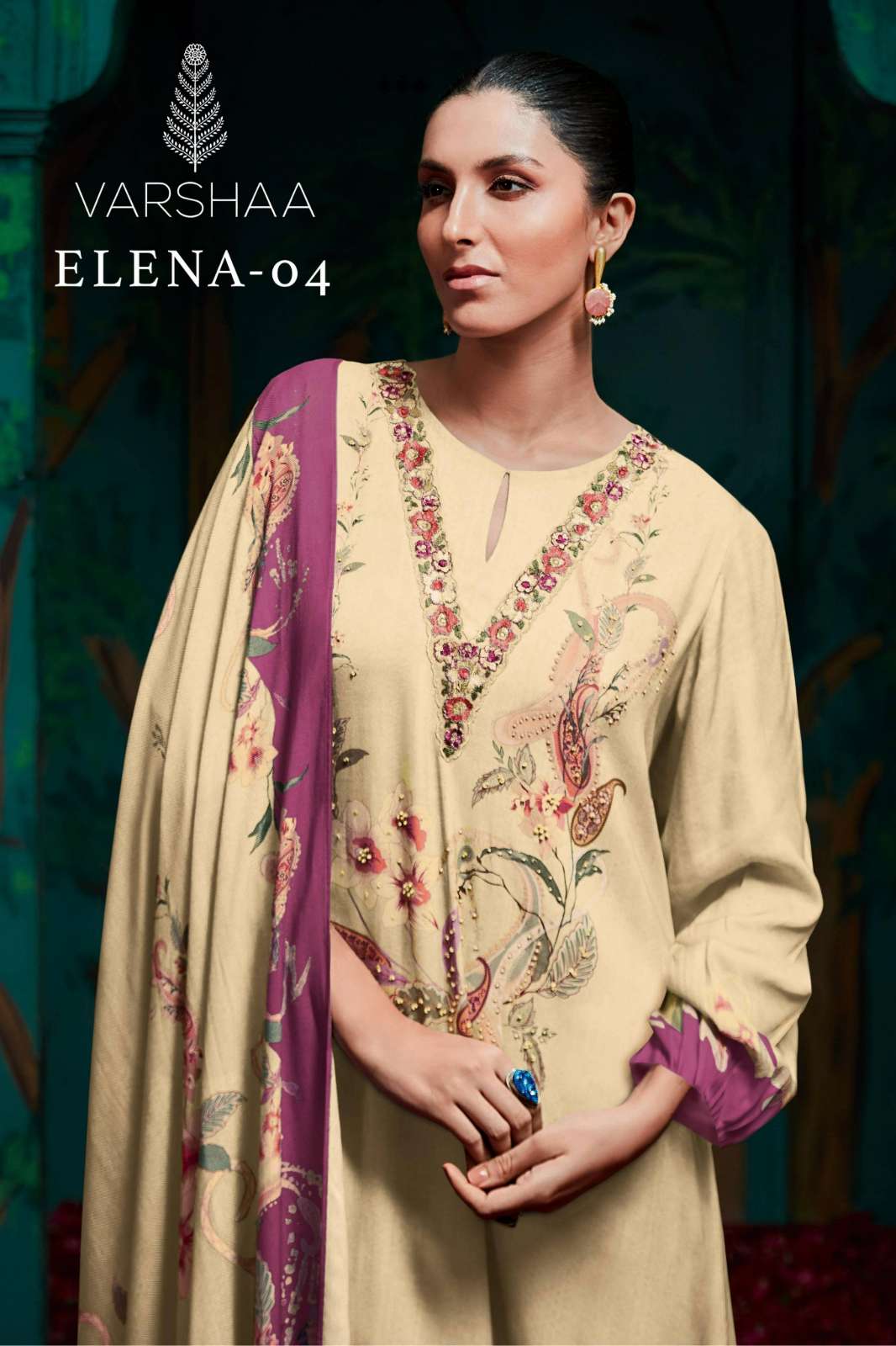 VARSHAA ELENA 04 VISCOSE MUSLIN DIGITALLY PRINTED SUIT WITH HANDWORK