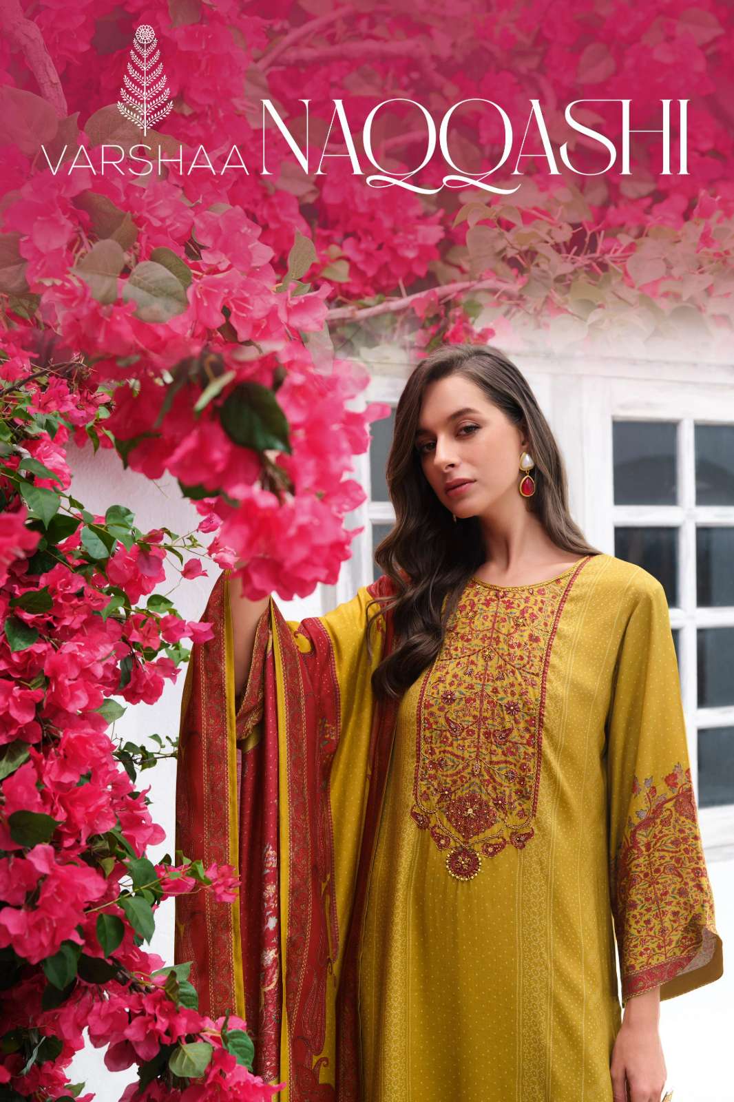 VARSHAA NAQQASHI VISCOSE MUSLIN DIGITALLY PRINTED WITH SEQUENCE HANDWORK