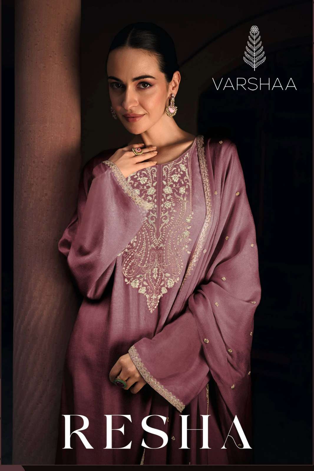 VARSHAA RESHA TISSUE SUIT WITH EMBROIDERY BORDER