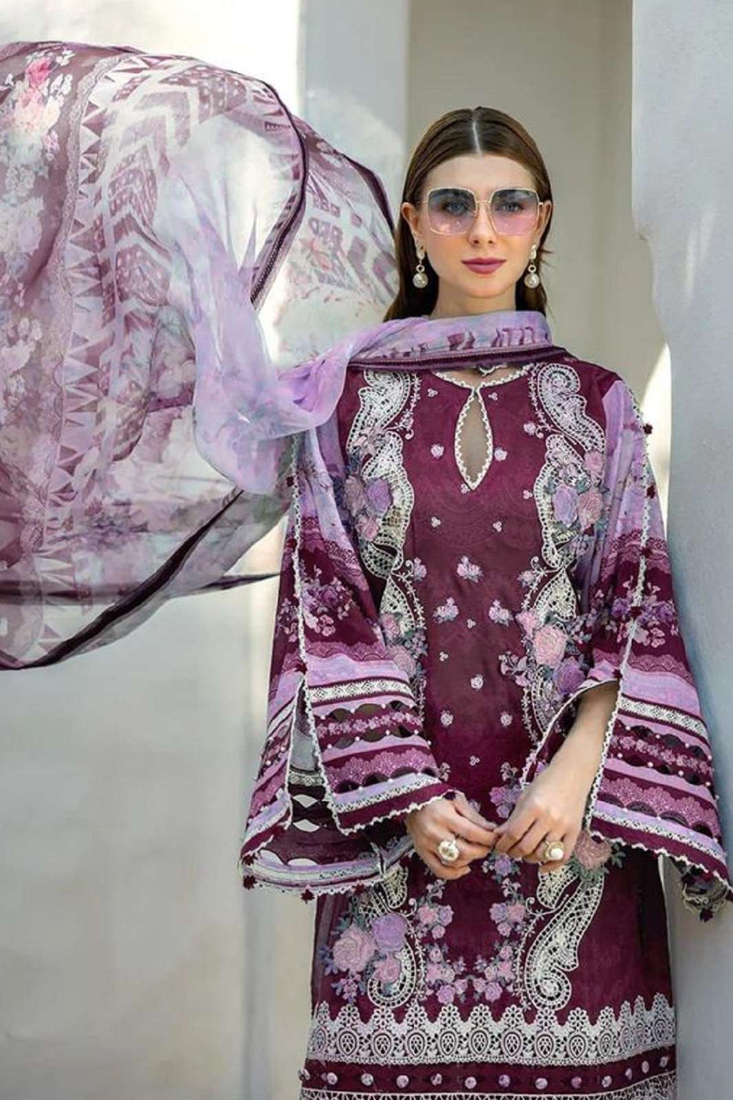 ZIAAZ DESIGNS 879 COTTON CAMBRIC EMBROIDERED SUITS