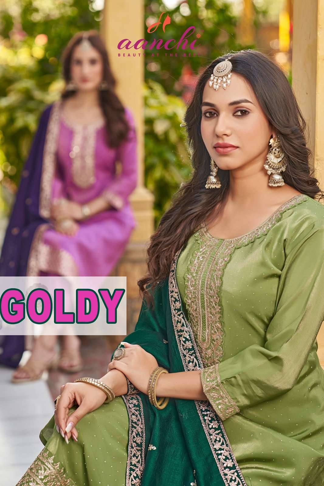 AANCHI GOLDY ROMAN SHIMMER READY TO WEAR STRAIGHT KURTIES