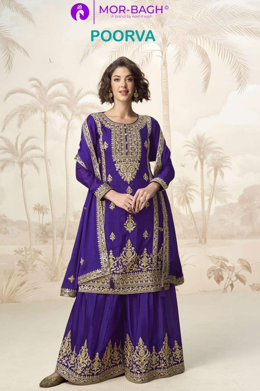 Aashirwad POORVA Ready to Wear Premium Chinon Silk Embroidered Suit